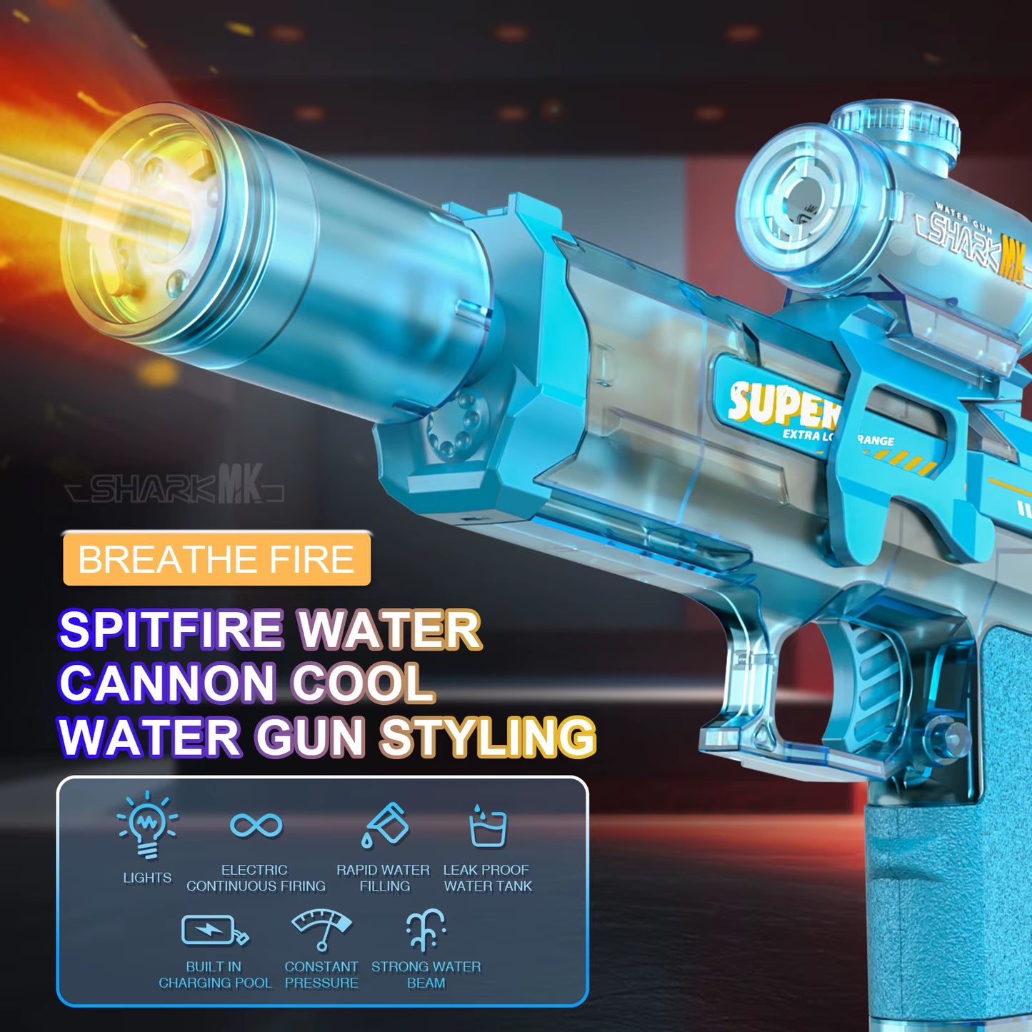 Electric Water Gun for Kids – Simulated Flame Effect, LED Sensor Lights, Automatic Spray | Fun Outdoor Summer Beach & Pool Toy