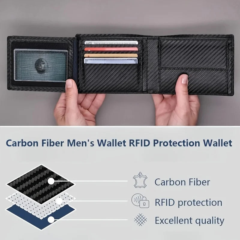 2025 Men's RFID Wallet with Coin Pocket – Slim Carbon Fiber Bifold Wallet for Security & Style