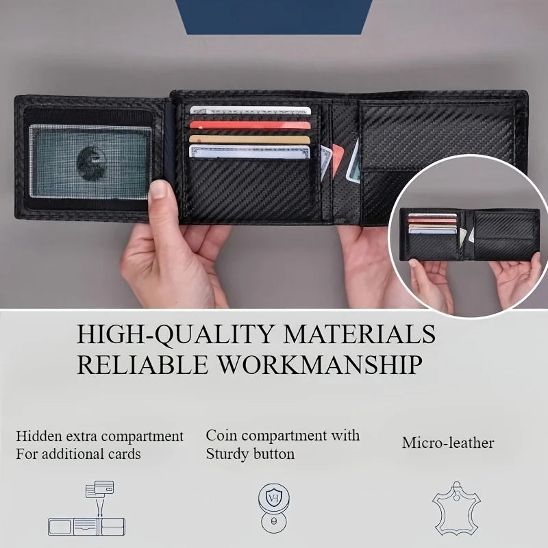 2025 Men's RFID Wallet with Coin Pocket – Slim Carbon Fiber Bifold Wallet for Security & Style