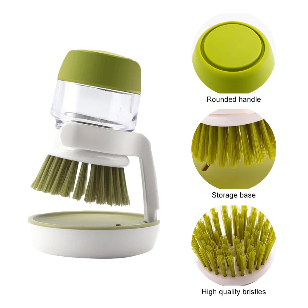 Multifunctional Kitchen Scrub Brush with Soap Dispenser – Press Dish Cleaning Brush for Sink, Pots & Pans