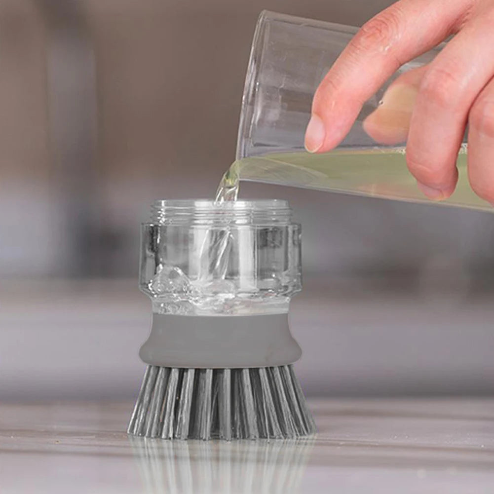 Multifunctional Kitchen Scrub Brush with Soap Dispenser – Press Dish Cleaning Brush for Sink, Pots & Pans
