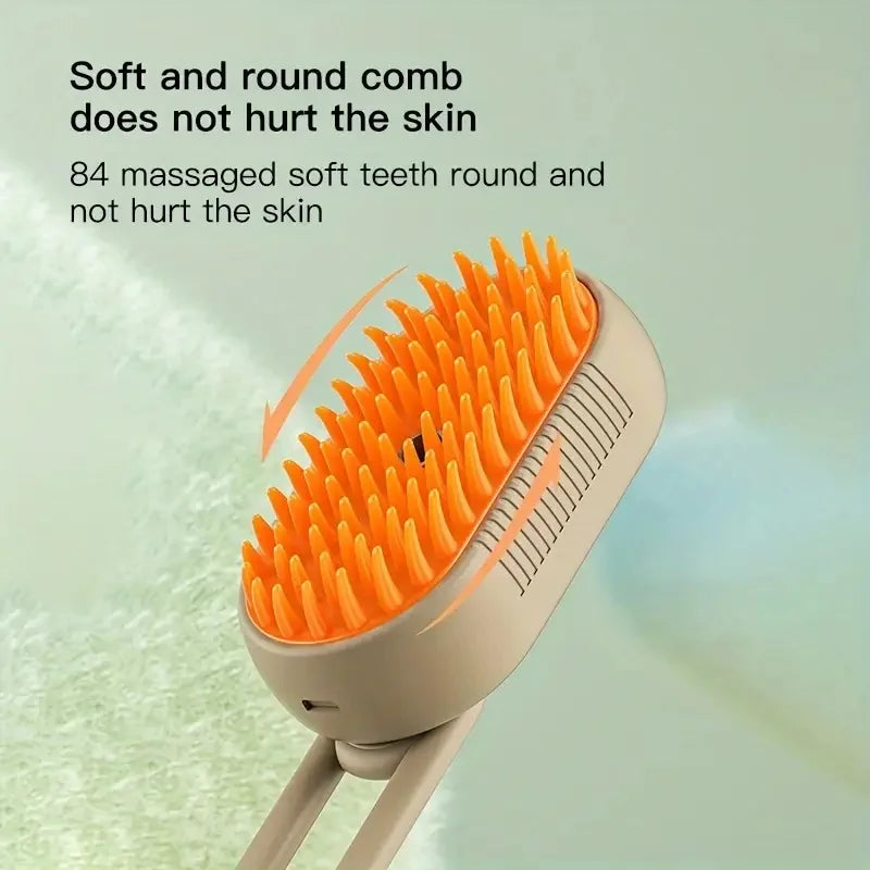 2-in-1 Pet Spray Massage Brush – Steam Spray & Hair Removal Comb for Cats & Dogs – Rotatable, Foldable Grooming Tool for Bath & Detangling