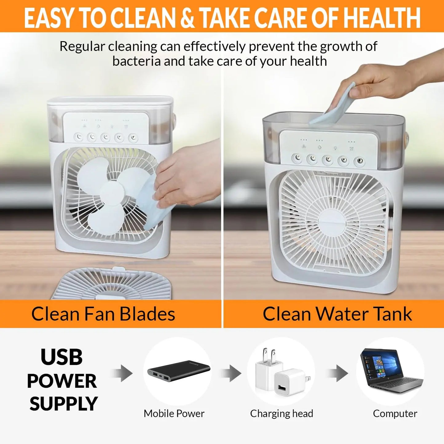 3-in-1 Portable Mini Air Cooler Fan – Evaporative Mist Cooling with Water & LED Light – Ideal for Home, Office, Bedroom & Desktop