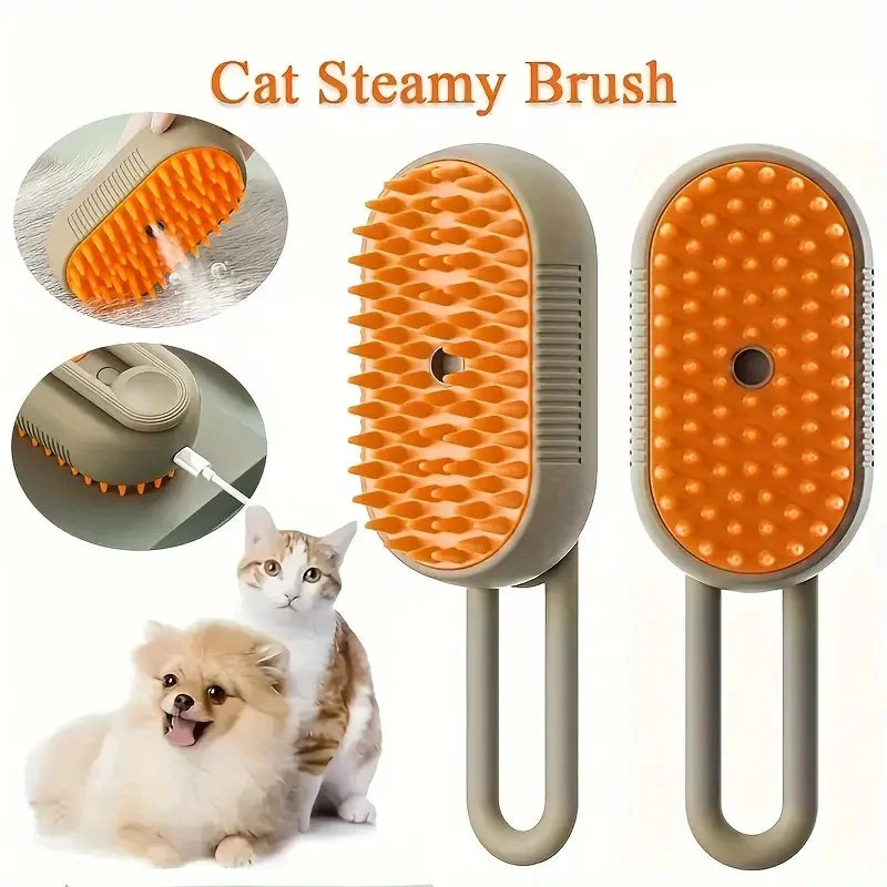 2-in-1 Pet Spray Massage Brush – Steam Spray & Hair Removal Comb for Cats & Dogs – Rotatable, Foldable Grooming Tool for Bath & Detangling