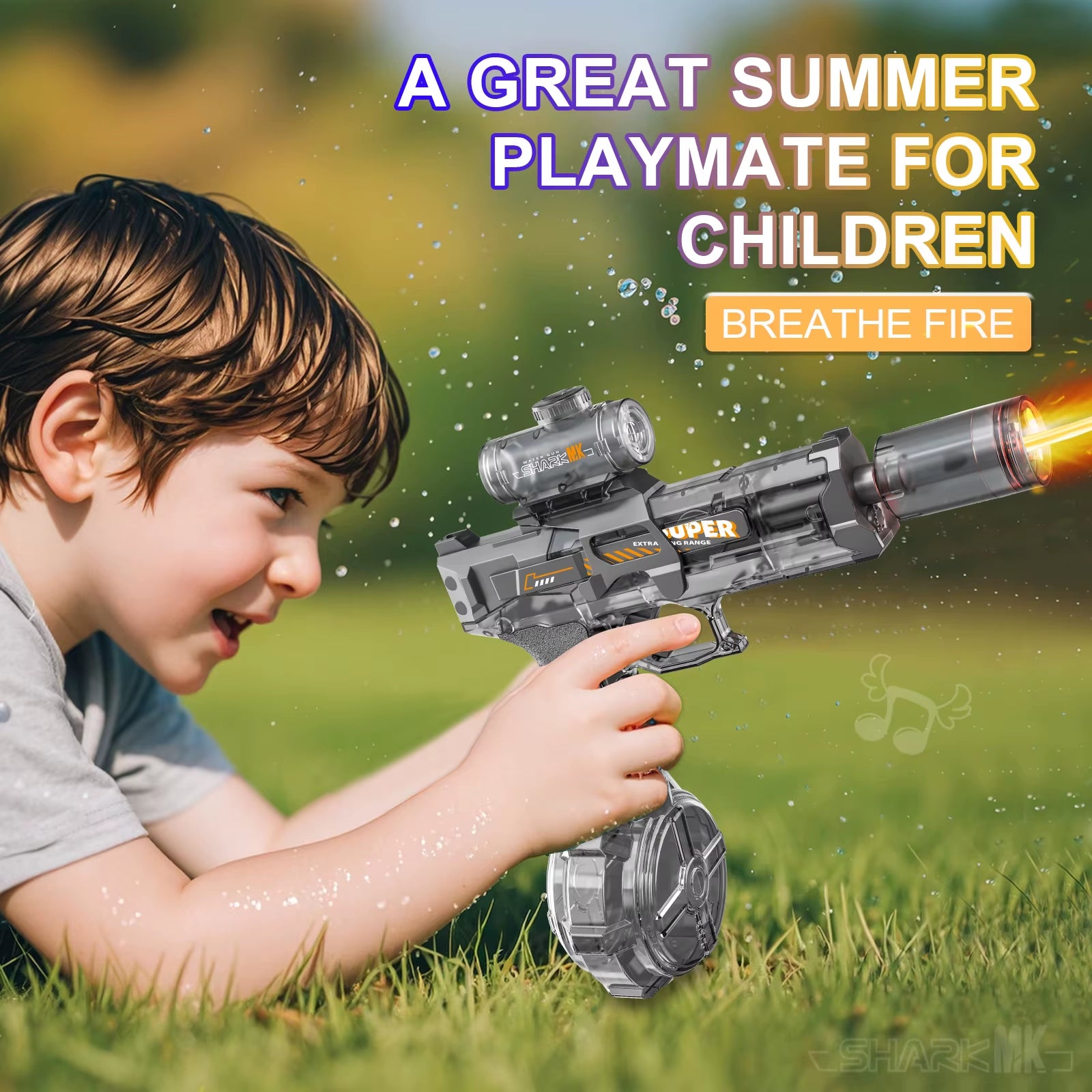 Electric Water Gun for Kids – Simulated Flame Effect, LED Sensor Lights, Automatic Spray | Fun Outdoor Summer Beach & Pool Toy
