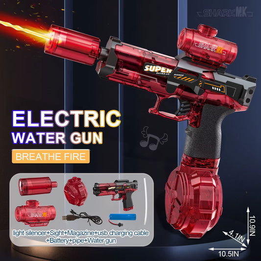 Electric Water Gun for Kids – Simulated Flame Effect, LED Sensor Lights, Automatic Spray | Fun Outdoor Summer Beach & Pool Toy