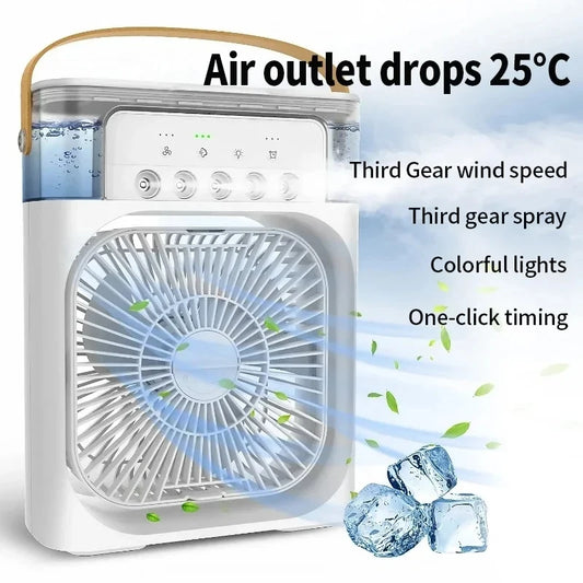 3-in-1 Portable Mini Air Cooler Fan – Evaporative Mist Cooling with Water & LED Light – Ideal for Home, Office, Bedroom & Desktop