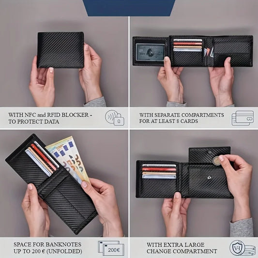 2025 Men's RFID Wallet with Coin Pocket – Slim Carbon Fiber Bifold Wallet for Security & Style