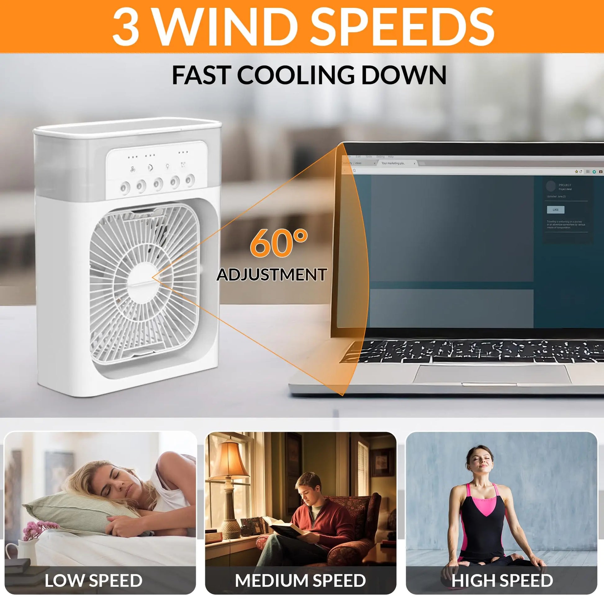 3-in-1 Portable Mini Air Cooler Fan – Evaporative Mist Cooling with Water & LED Light – Ideal for Home, Office, Bedroom & Desktop