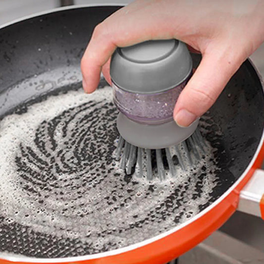 Multifunctional Kitchen Scrub Brush with Soap Dispenser – Press Dish Cleaning Brush for Sink, Pots & Pans