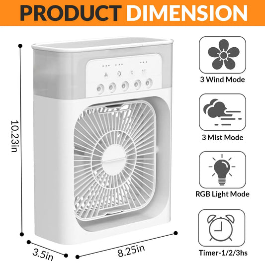 3-in-1 Portable Mini Air Cooler Fan – Evaporative Mist Cooling with Water & LED Light – Ideal for Home, Office, Bedroom & Desktop