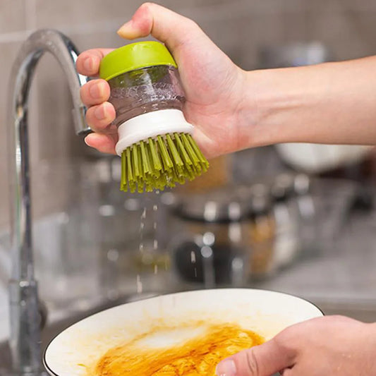 Multifunctional Kitchen Scrub Brush with Soap Dispenser – Press Dish Cleaning Brush for Sink, Pots & Pans
