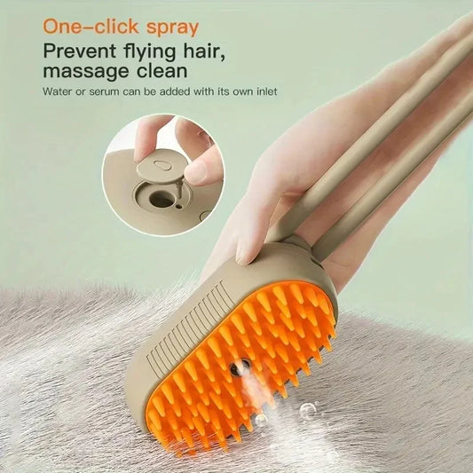 2-in-1 Pet Spray Massage Brush – Steam Spray & Hair Removal Comb for Cats & Dogs – Rotatable, Foldable Grooming Tool for Bath & Detangling