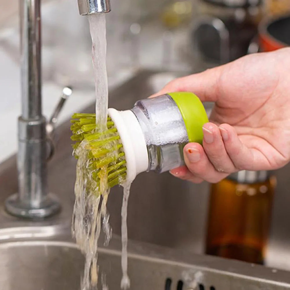 Multifunctional Kitchen Scrub Brush with Soap Dispenser – Press Dish Cleaning Brush for Sink, Pots & Pans