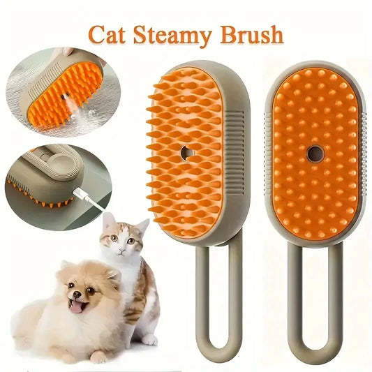 2-in-1 Pet Spray Massage Brush – Steam Spray & Hair Removal Comb for Cats & Dogs – Rotatable, Foldable Grooming Tool for Bath & Detangling